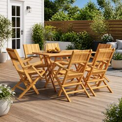 Solid Teak Wood Folding Garden Chairs Set of 6