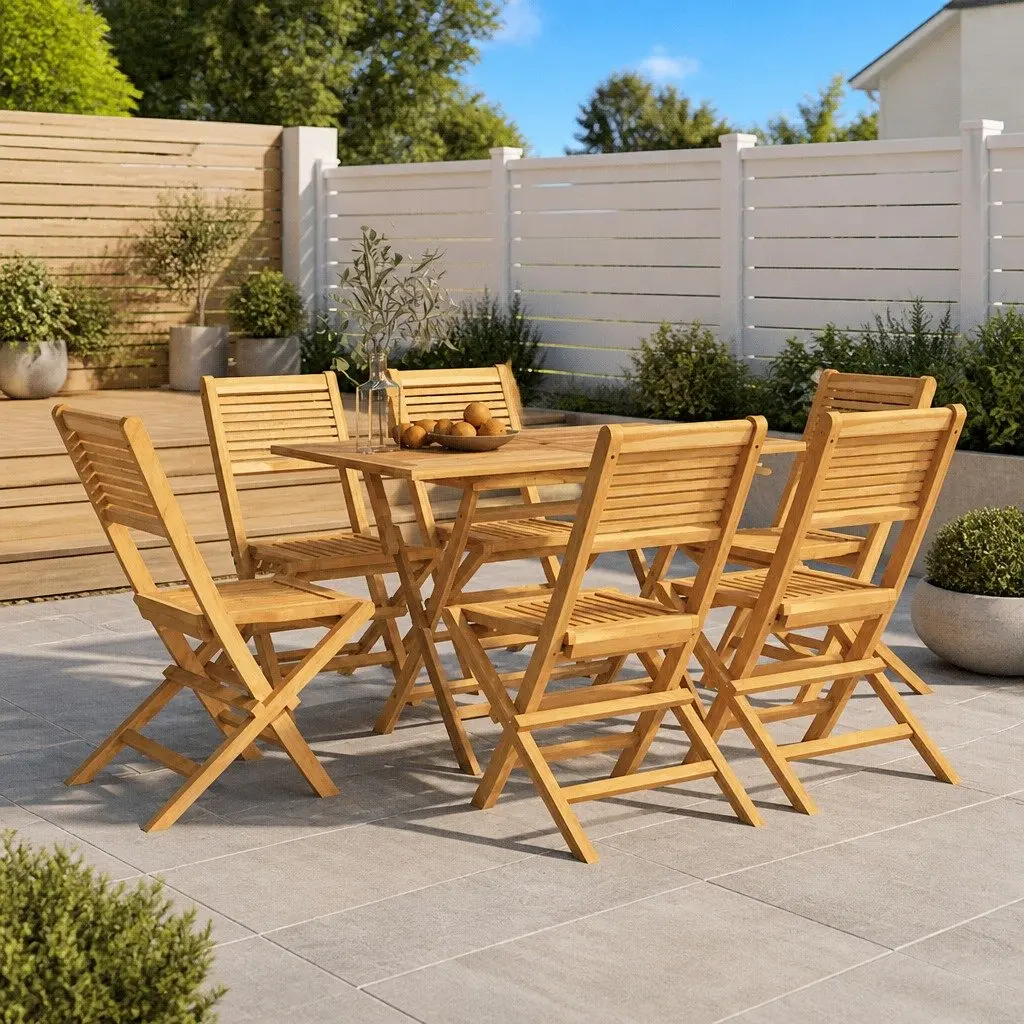 Outdoor Folding Garden Chairs Set 6 pcs Solid Wood Teak Brown Slatted Design