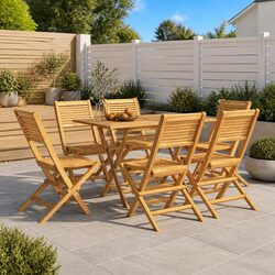 Solid Wood Teak Brown Folding Garden Chairs Set of 6