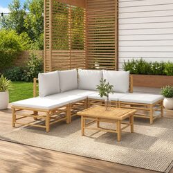 6-Piece Bamboo Garden Lounge Set with Cushions