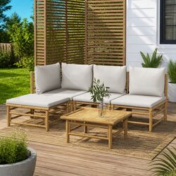 Durable 5-Piece Bamboo Garden Lounge Set with Cushions