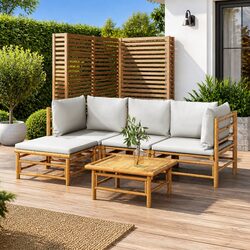 5-Piece Bamboo Garden Lounge Set for Outdoor Comfort