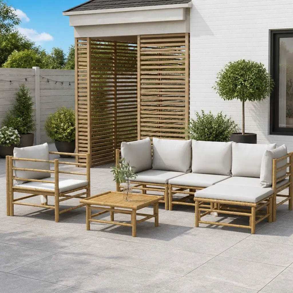 6 Piece Garden Lounge Set Bamboo Modular Outdoor Furniture Brown
