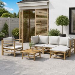 6-Piece Bamboo Outdoor Lounge Set with Cushions