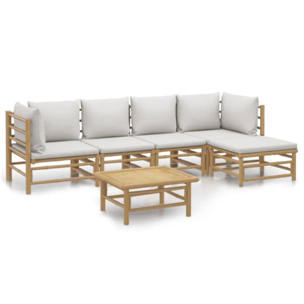 Garden Lounge Set Bamboo 6 Piece Outdoor Furniture Sectional with Cushions Brown