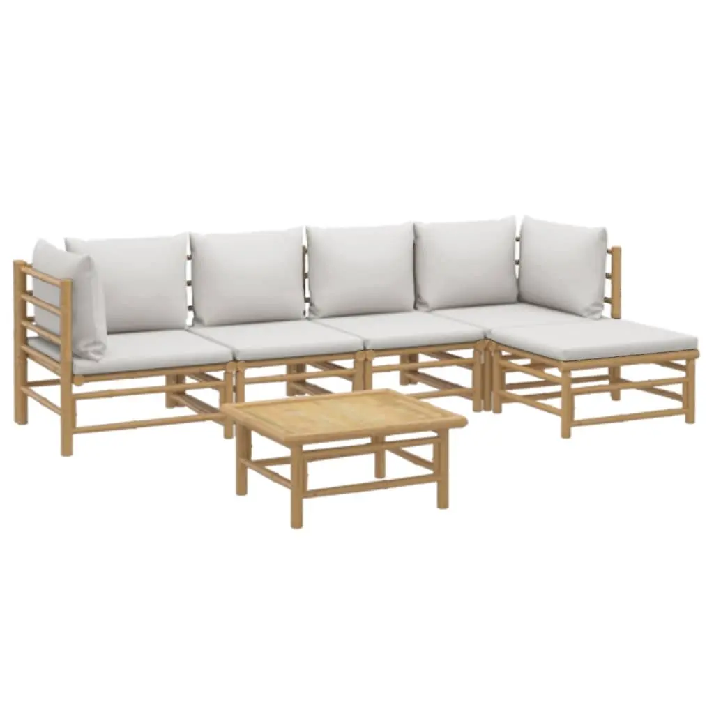Garden Lounge Set Bamboo 6 Piece Outdoor Furniture Sectional with Cushions Brown