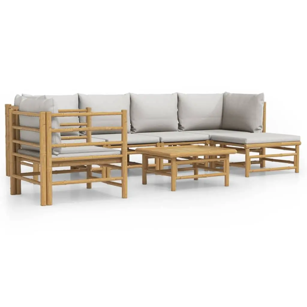 7 Piece Bamboo Garden Lounge Set with Grey Cushions