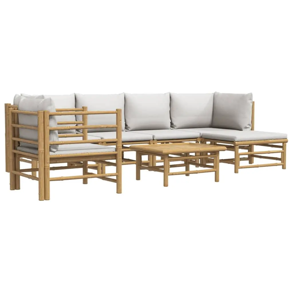 7 Piece Bamboo Garden Lounge Set with Grey Cushions