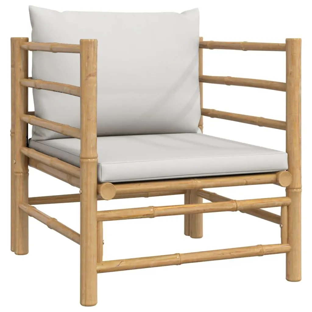 7 Piece Bamboo Garden Lounge Set with Grey Cushions