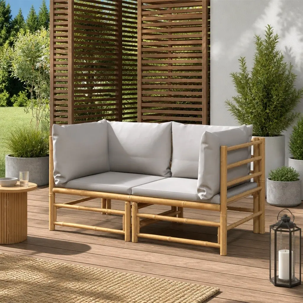 Bamboo Garden Corner Sofa Set with Grey Cushions