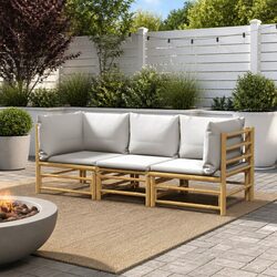 Durable 3-Piece Bamboo Garden Lounge Set with Cushions