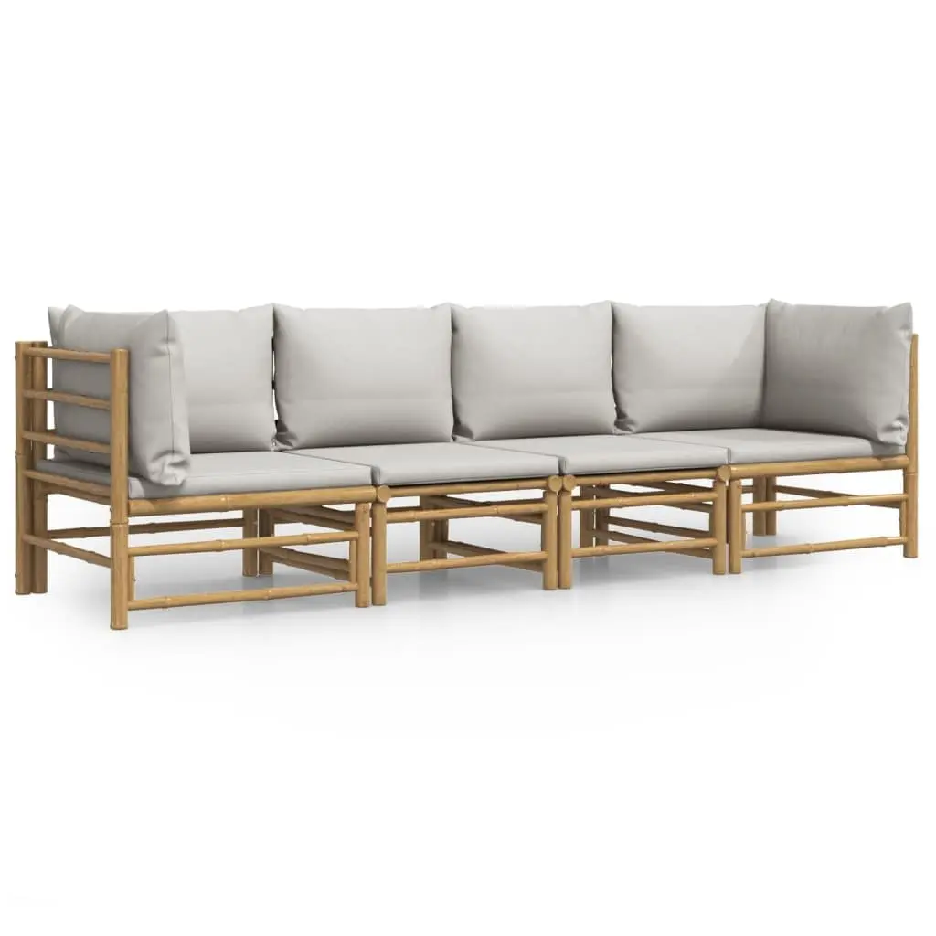 4 Piece Garden Lounge Set Bamboo Modular Sofa with Cushions Brown Light Grey