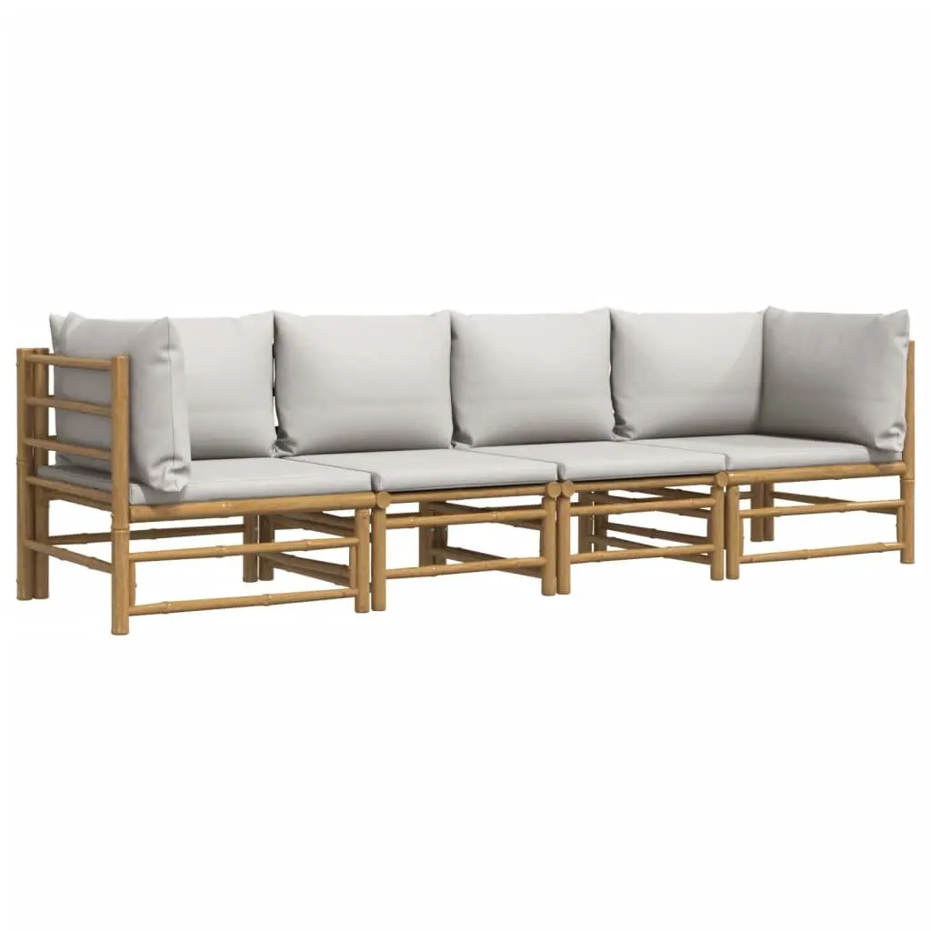 4 Piece Garden Lounge Set Bamboo Modular Sofa with Cushions Brown Light Grey