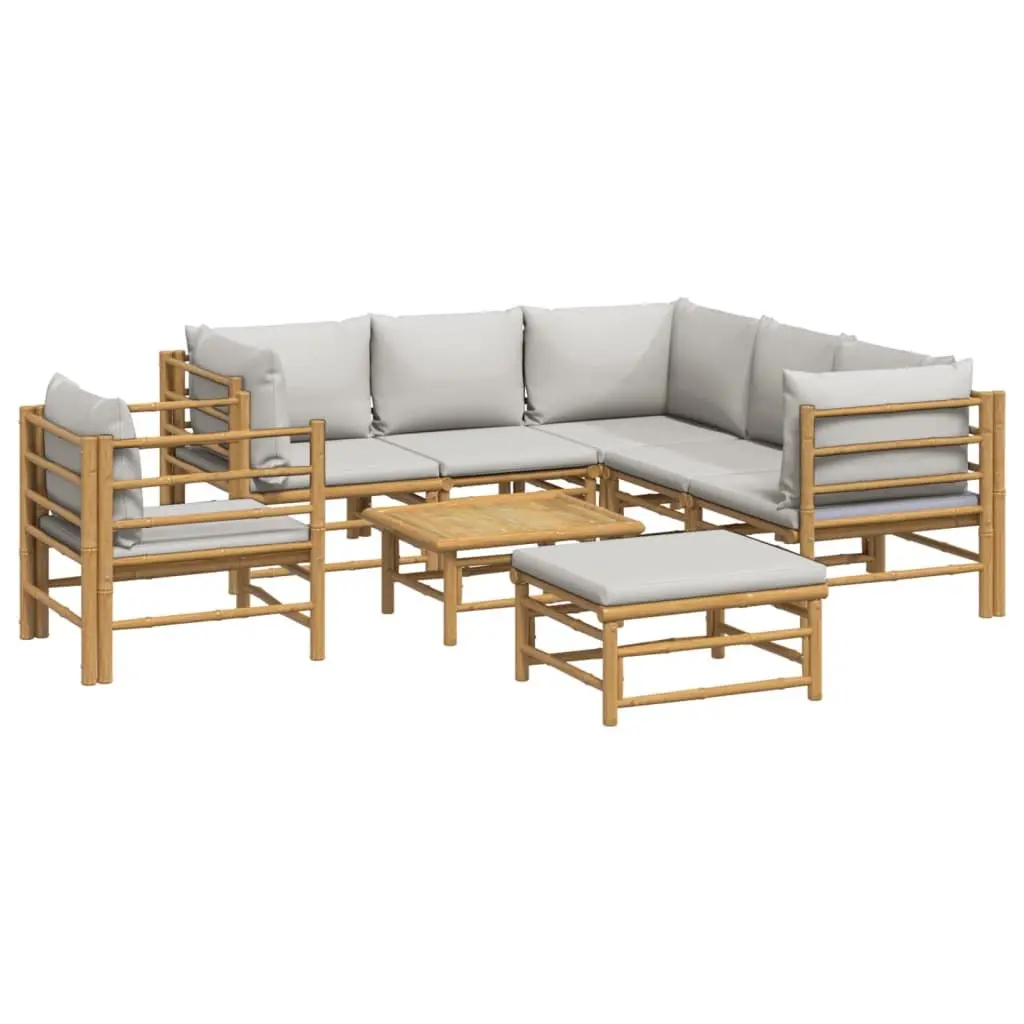 Garden Lounge Set Bamboo 8 Piece Modular Outdoor Furniture with Cushions Brown