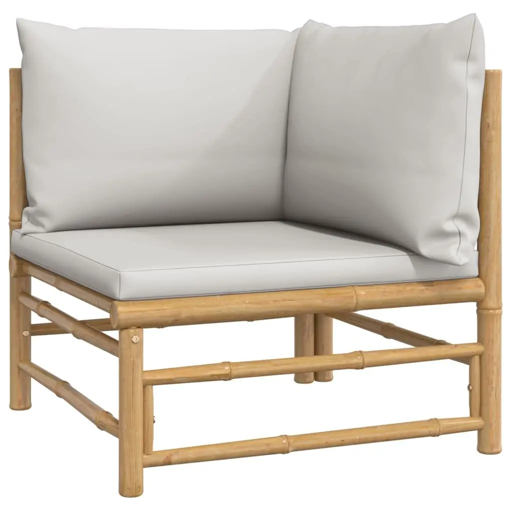 Garden Lounge Set Bamboo 8 Piece Modular Outdoor Furniture Brown with Light Grey Cushions