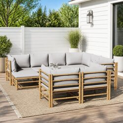 10-Piece Bamboo Outdoor Lounge Set with Cushions