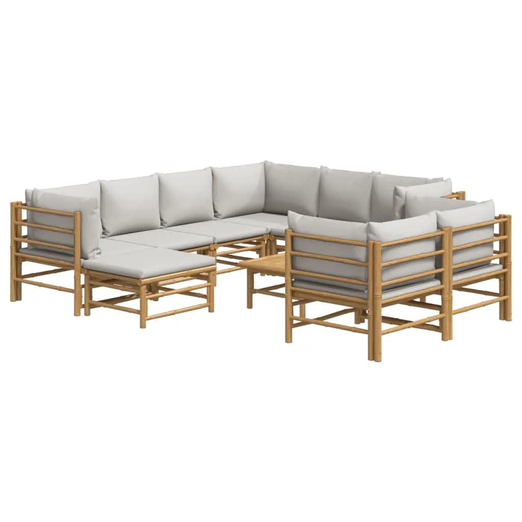 Garden Lounge Set Bamboo 10 Piece Outdoor Furniture Brown