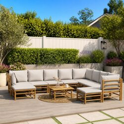 11-Piece Bamboo Garden Lounge Set with Cushions