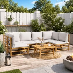 Durable 7 Piece Bamboo Garden Lounge Set with Cushions