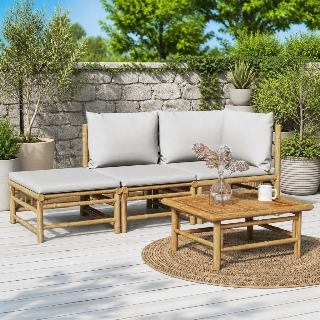 Bamboo 3 Piece Garden Lounge Set with Cushions