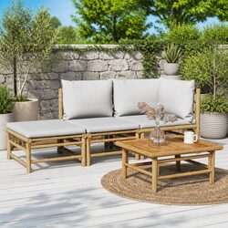 3 Piece Garden Lounge Set Outdoor Furniture Bamboo Sofa with Cushions Table