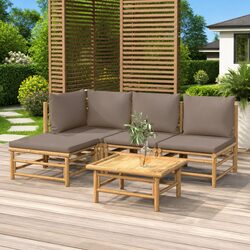 Sturdy 5 Piece Bamboo Garden Lounge Set with Cushions
