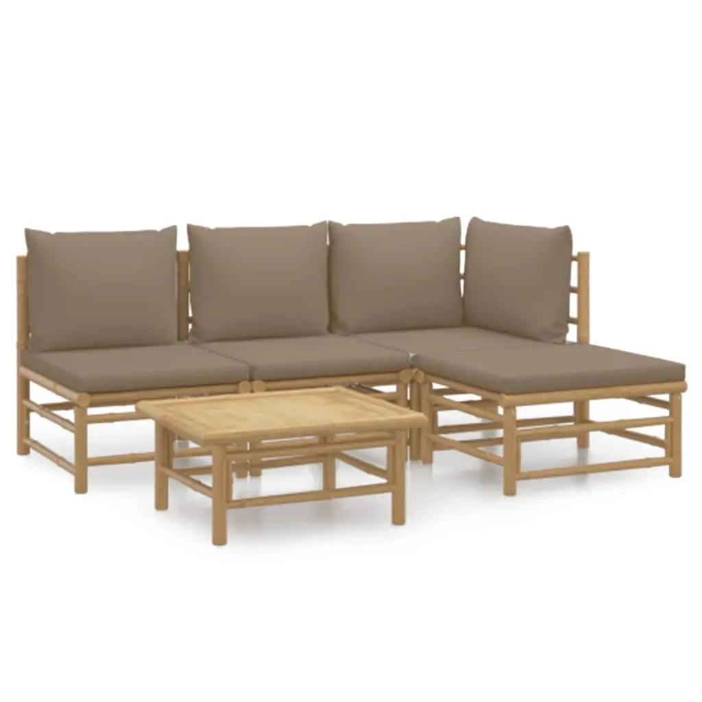 5 Piece Bamboo Garden Lounge Set with Taupe Cushions
