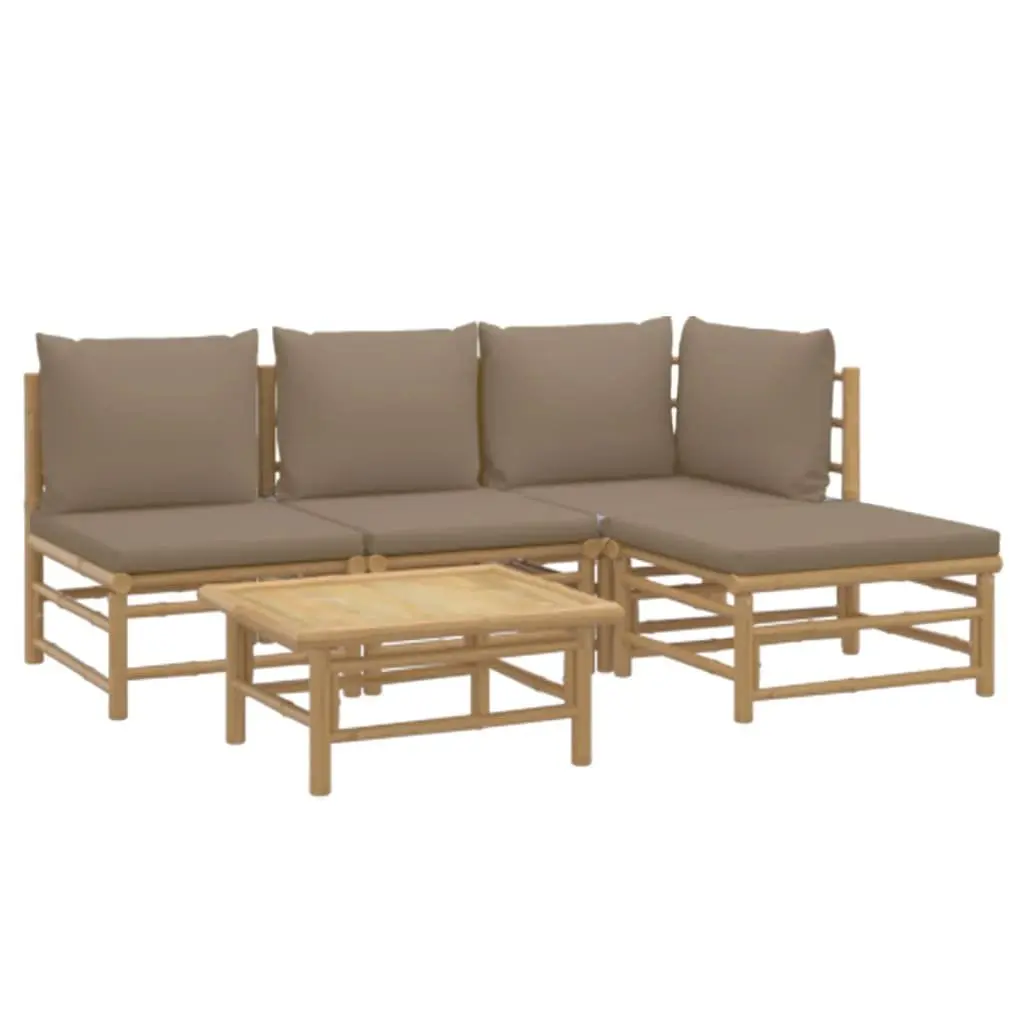 5 Piece Bamboo Garden Lounge Set with Taupe Cushions