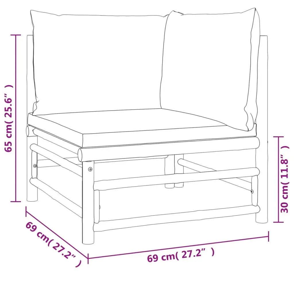 5 Piece Brown Bamboo Outdoor Lounge Set Cushioned Garden Furniture