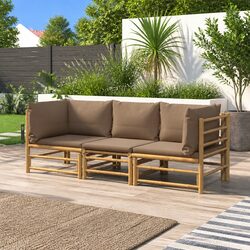 Premium Bamboo Garden Lounge Set 3 Piece Outdoor Furniture