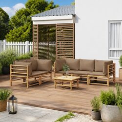 6-Piece Bamboo Garden Lounge Set with Cushions
