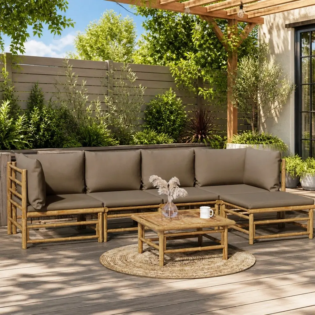 Bamboo Garden Lounge Set with Taupe Cushions