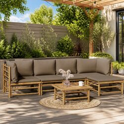 Stylish Bamboo Garden Lounge Set with Taupe Cushions