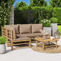 Sturdy 5-Piece Bamboo Garden Lounge Set with Taupe Cushions