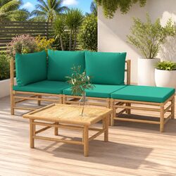 Durable 4 Piece Bamboo Garden Lounge Set with Cushions