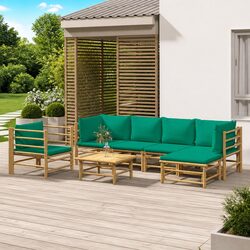 Durable 7-Piece Bamboo Garden Lounge Set with Green Cushions