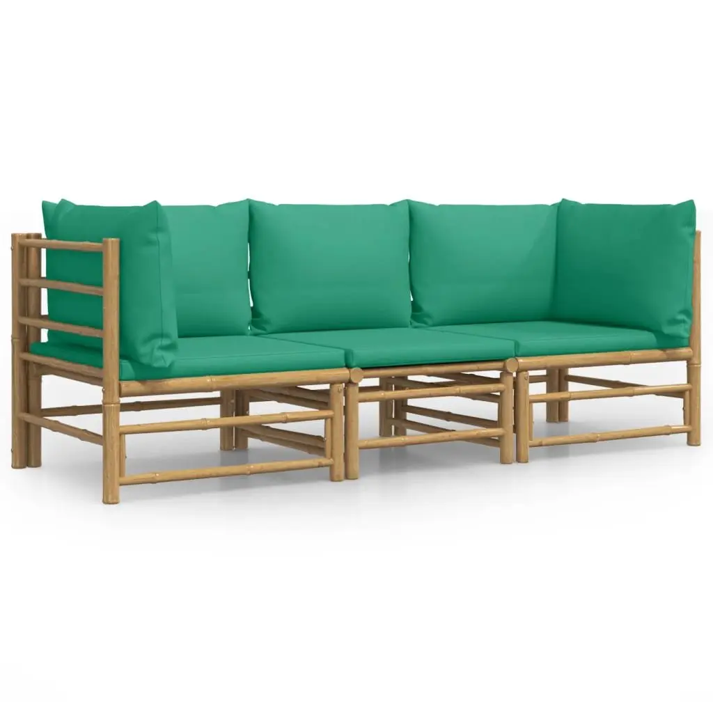 3 Piece Bamboo Garden Lounge Set Outdoor Furniture Patio Sofa with Green