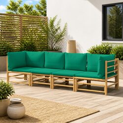 4-Piece Durable Bamboo Garden Lounge Set with Cushions