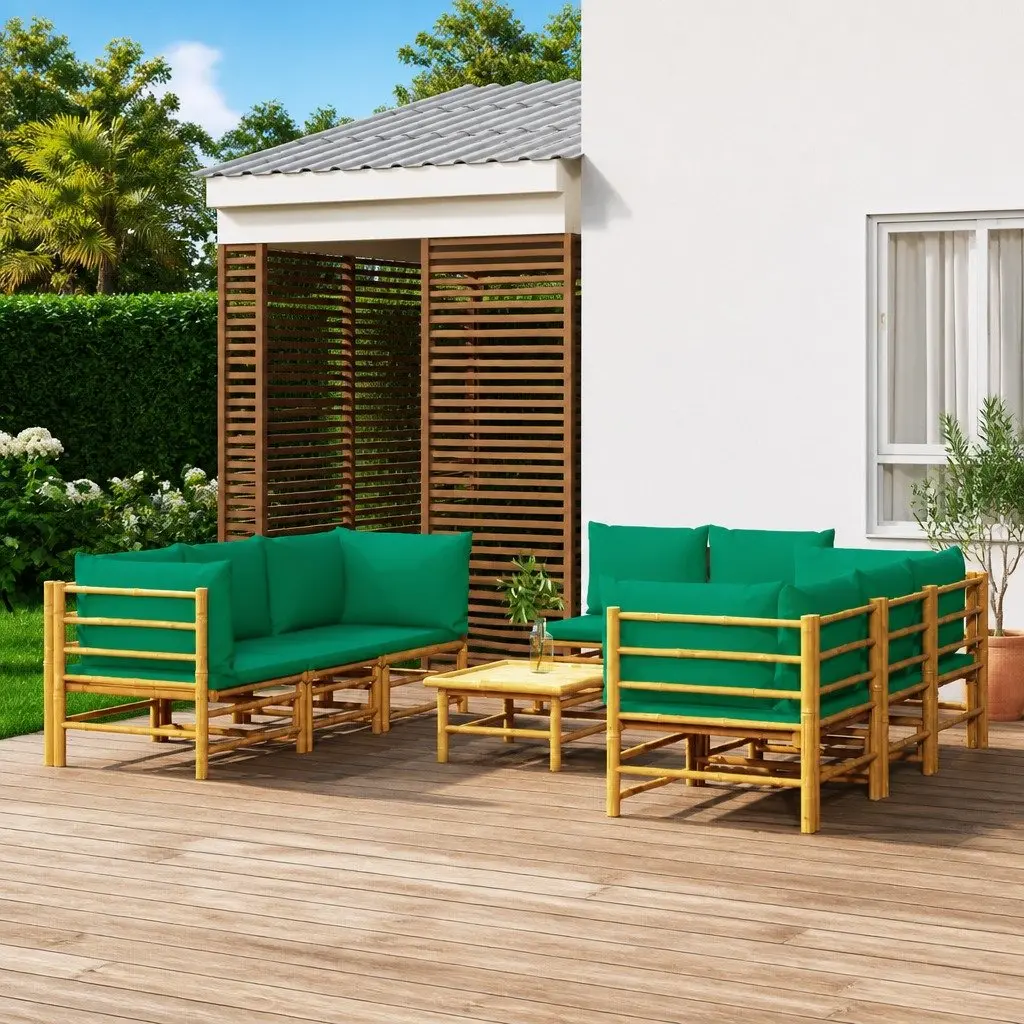 9 Piece Garden Lounge Set Bamboo Outdoor Furniture Brown with Cushions