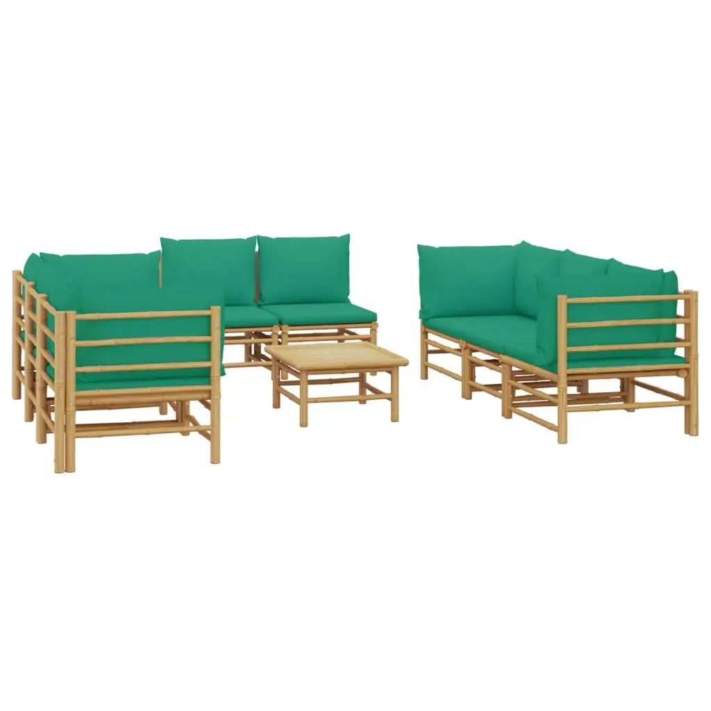 9 Piece Garden Lounge Set Bamboo Outdoor Furniture Brown with Cushions
