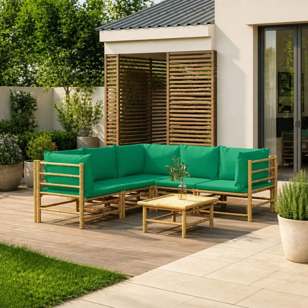 6-Piece Bamboo Garden Lounge Set with Cushions in Brown