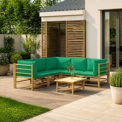 6-Piece Bamboo Garden Lounge Set with Cushions in Brown
