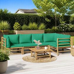 Premium 6 Piece Bamboo Garden Lounge Set with Cushions