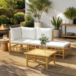 4-Piece Bamboo Garden Lounge Set with Cushions
