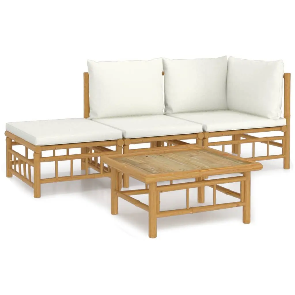 4-Piece Bamboo Garden Lounge Set with Cushions
