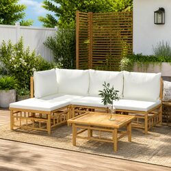 Sturdy 5 Piece Garden Lounge Set in Brown with Cream Cushions