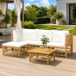 Bamboo Outdoor Lounge Set 5 Piece Garden Furniture with Cushions