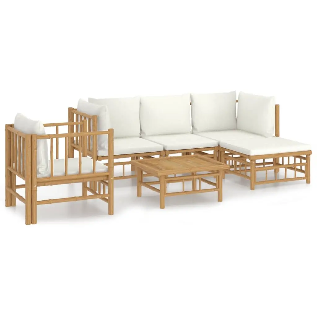 Garden Lounge Set Bamboo 6 Piece Modular Outdoor Furniture with Cushions Brown