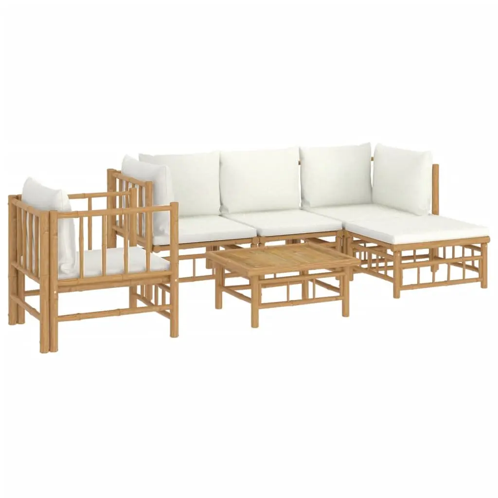 Garden Lounge Set Bamboo 6 Piece Modular Outdoor Furniture with Cushions Brown