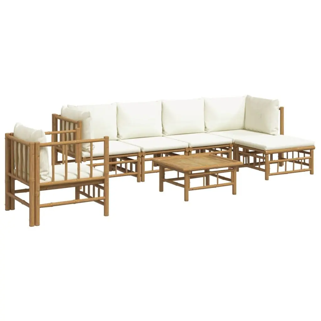 7 Piece Bamboo Garden Lounge Set with Cream Cushions